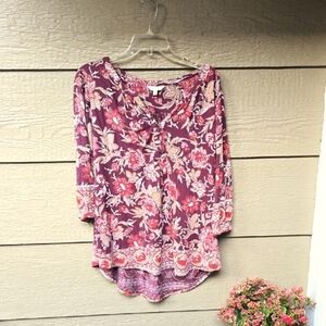 Lucky Brand Soft Floral Henley Tunic 1X
